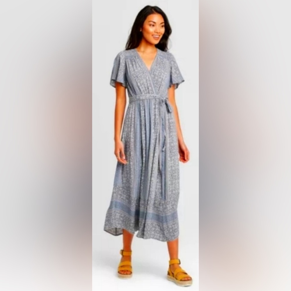 Knox Rose Wrap Midi Dress Belted Waist SZ SM Modest